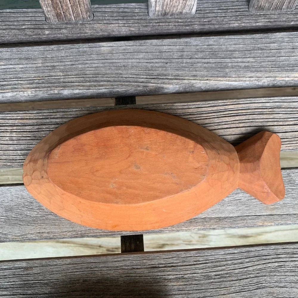 VTG Hand Carved Wooden Fish Mortar and Pestle Set MCM Nautical Coastal Decor